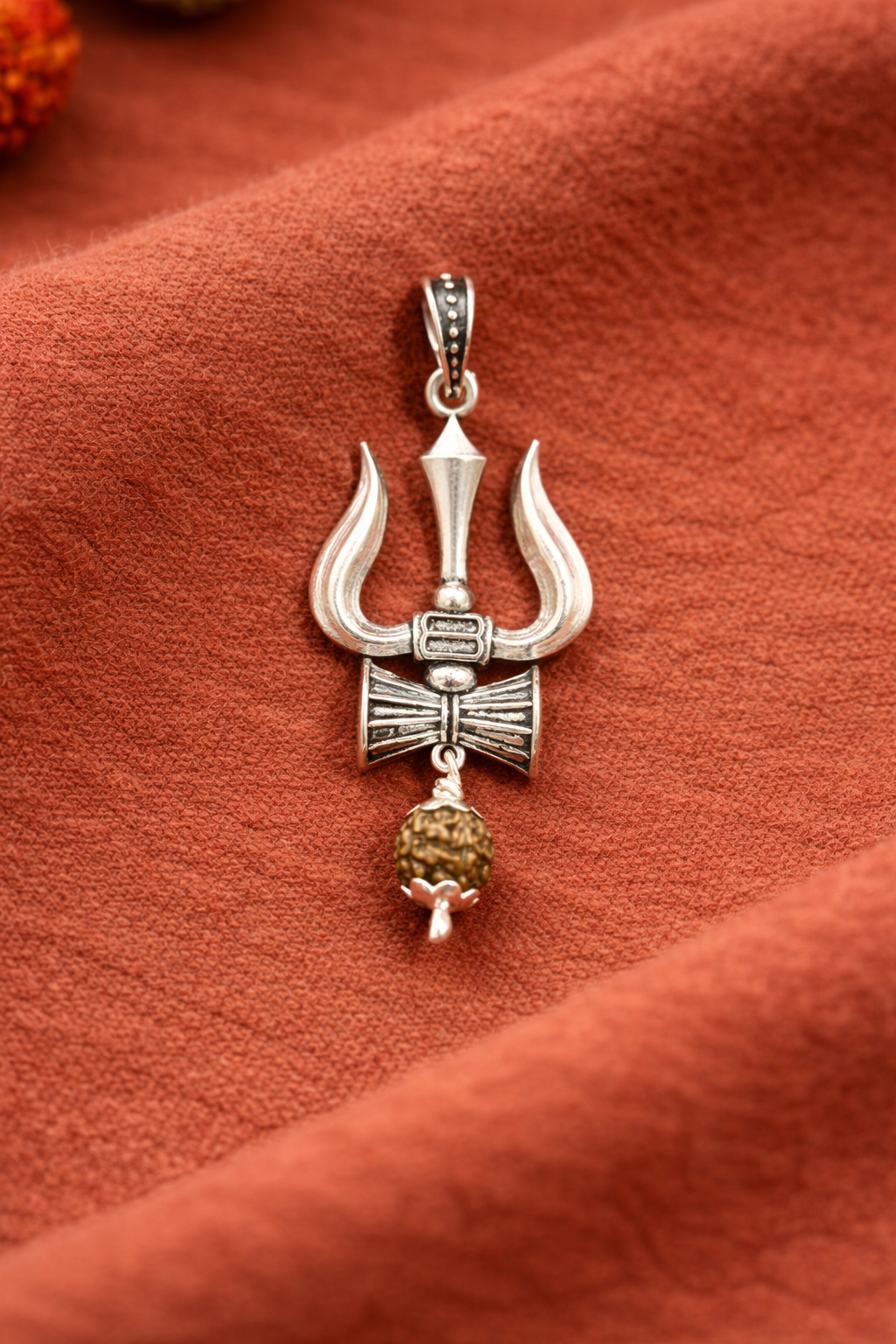 Shiva Trishul Damru 92.5 Sterling Silver Pendant
