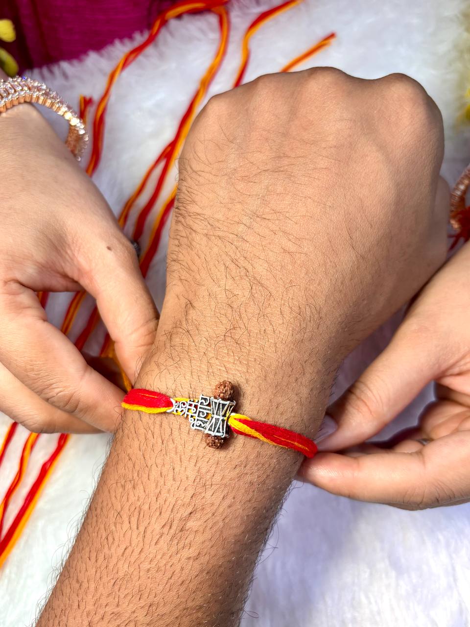 Om Namah Shivay Rakhi with Rudraksh – Spiritual Rakhi in 92.5 Silver