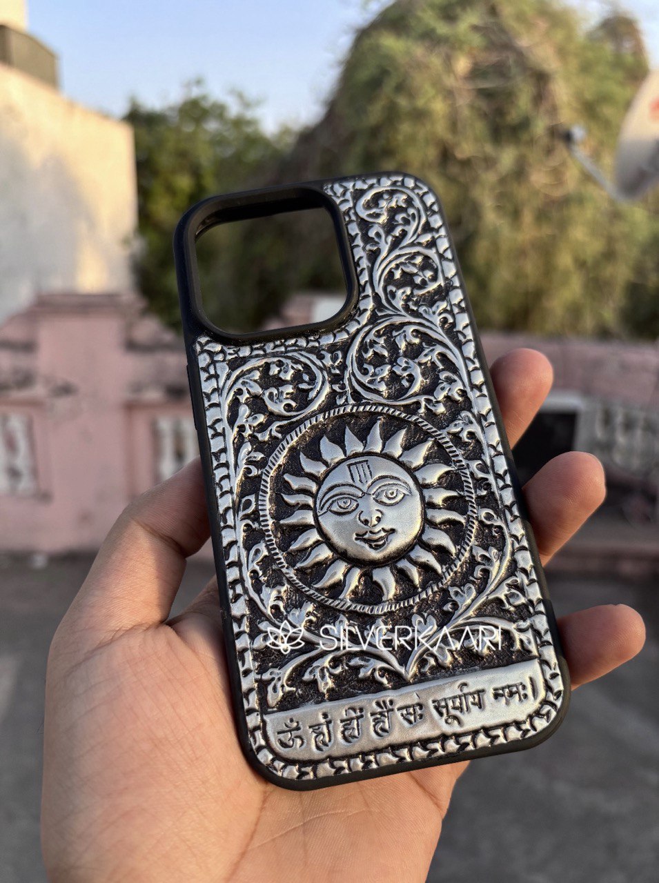 Surya Dev with Mantra Silver Case