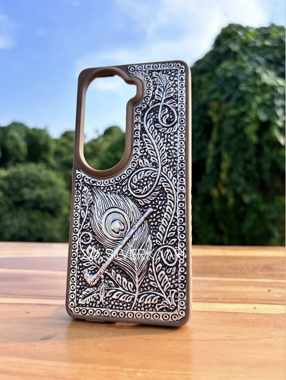 Krishna Mor Pankh Silver Mobile Cover