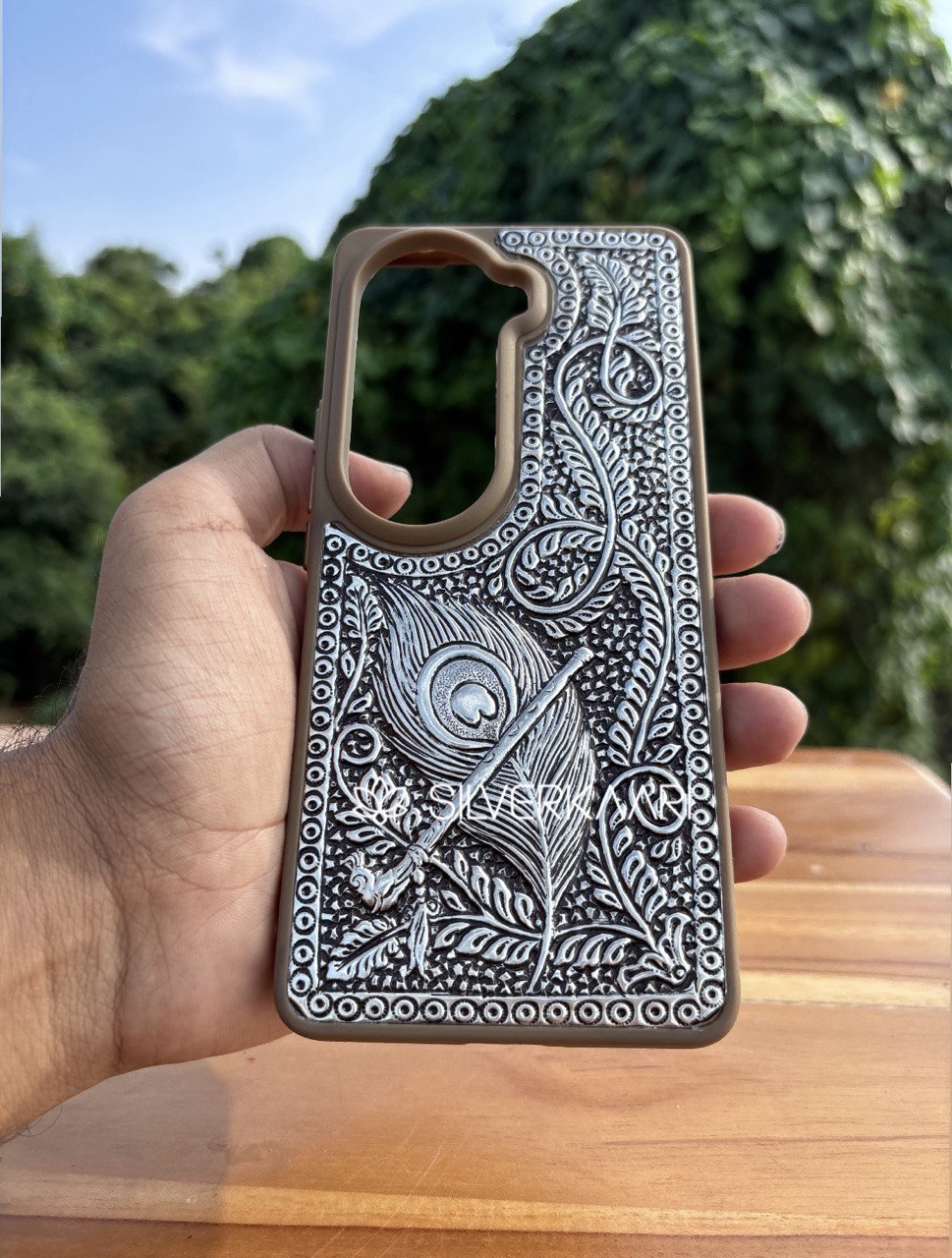 Krishna Mor Pankh Silver Mobile Cover