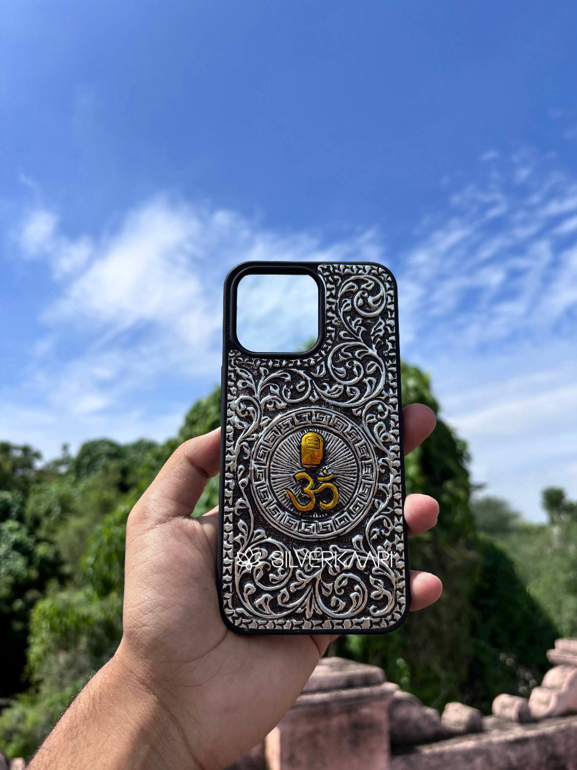 Om with Shivling Silver Mobile Cover