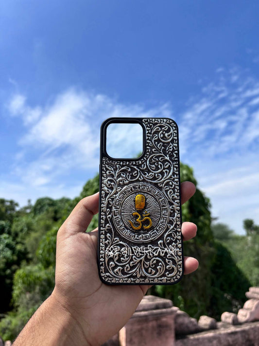 Om with Shivling Silver Mobile Cover