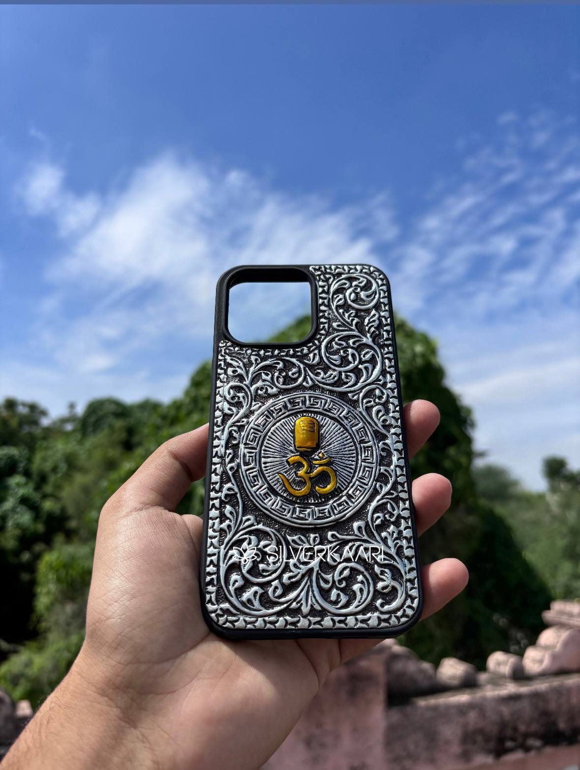 Om with Shivling Silver Mobile Cover