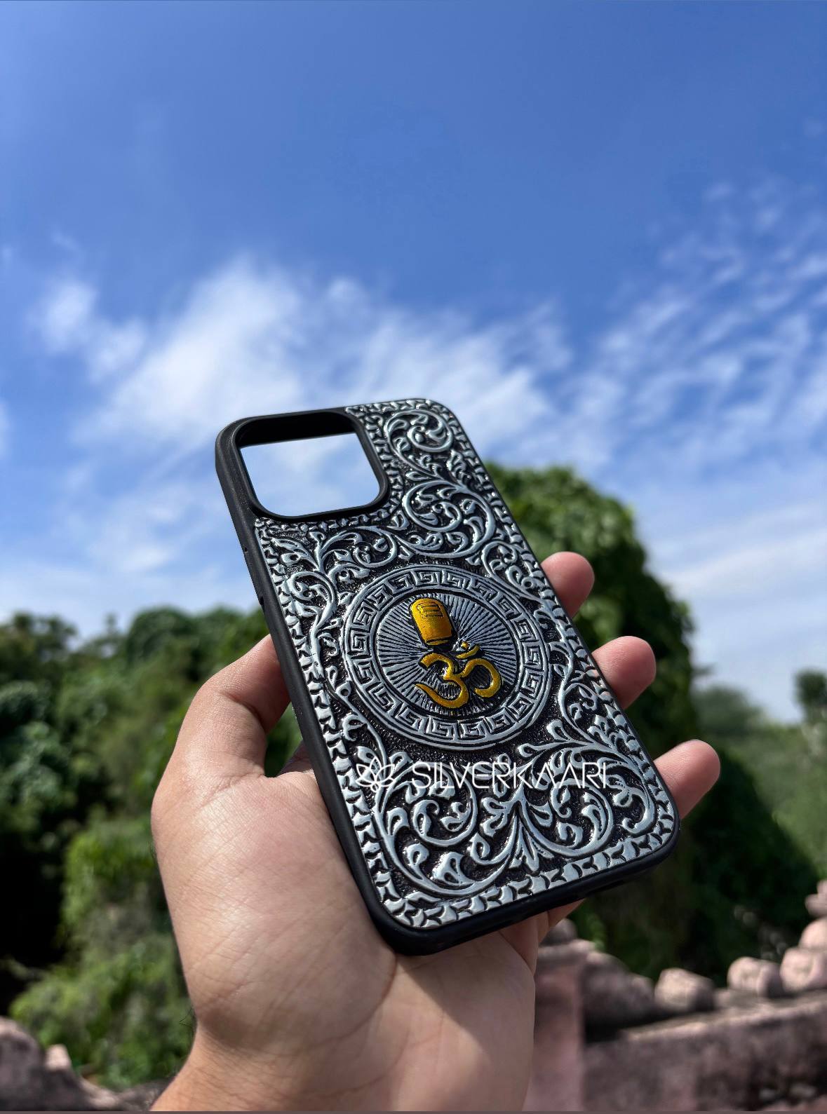 Om with Shivling Silver Mobile Cover