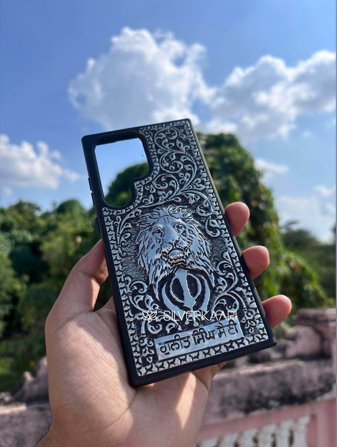 Lion & Khanda Sikh Royal Silver Mobile Cover