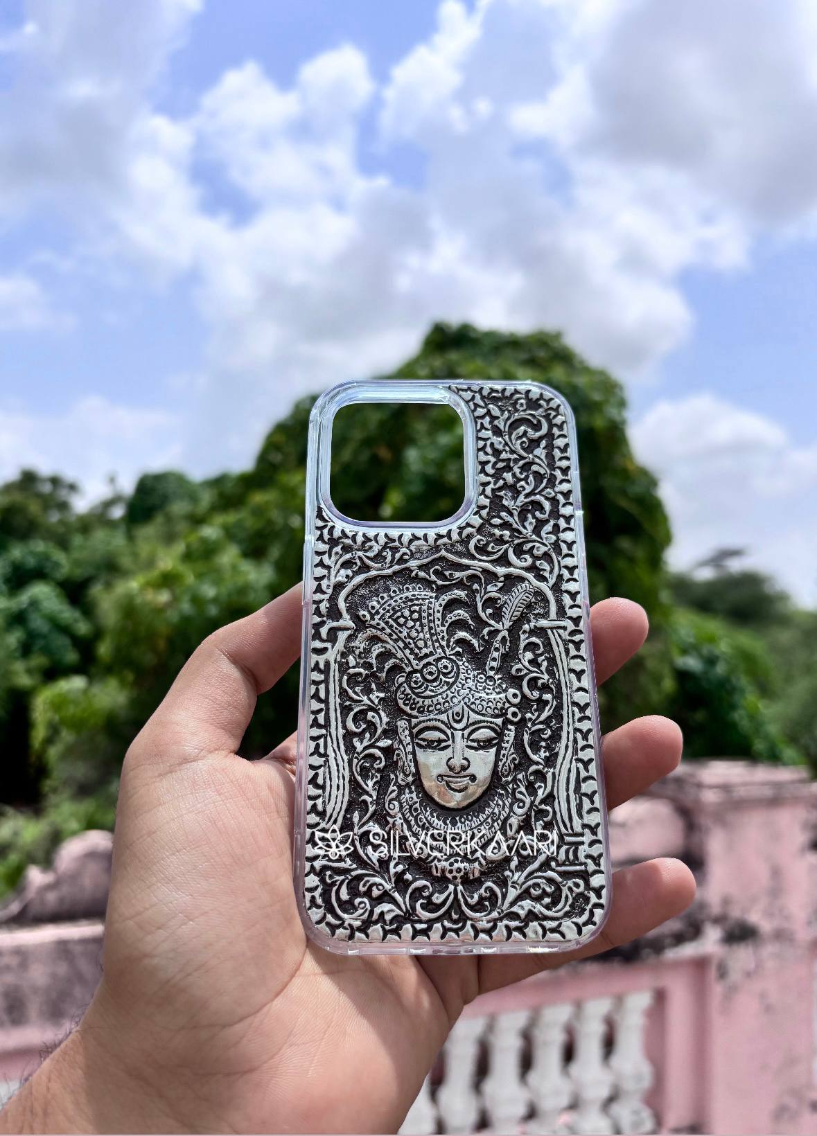 Handmade Shreenath Ji Silver Mobile Case