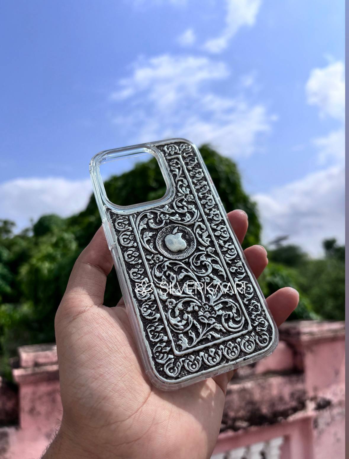 Elegant Floral Silver Mobile Cover