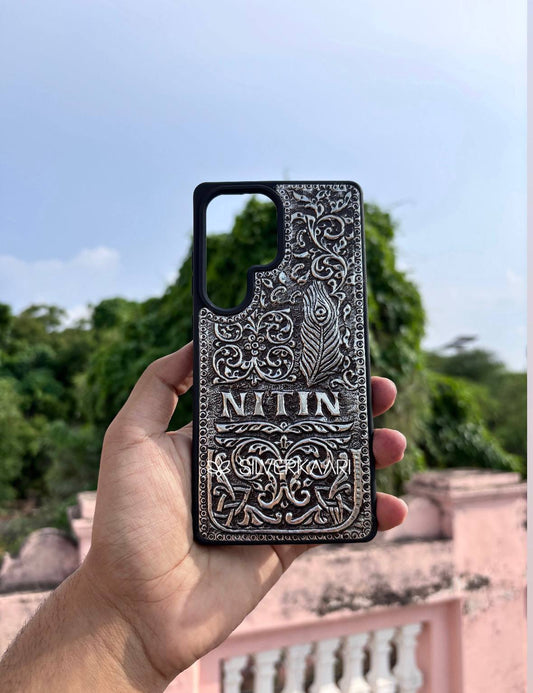Mor Pankh with Name Silver Mobile Cover