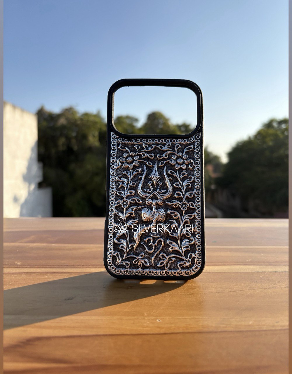 Shiva Silver Mobile Cover with Trishul Om & Damru