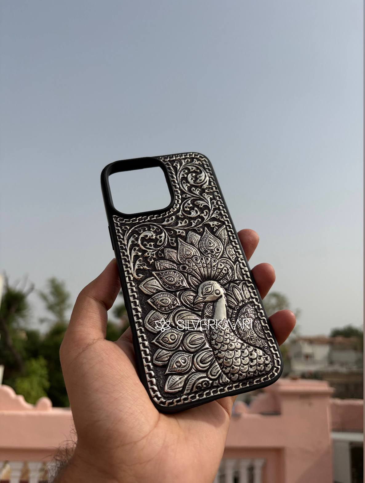 Peacock Heritage Silver Mobile Cover
