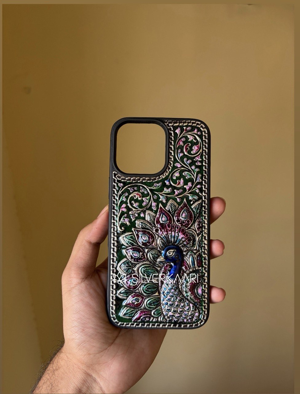 Peacock Meenakari 925 Silver Mobile Cover