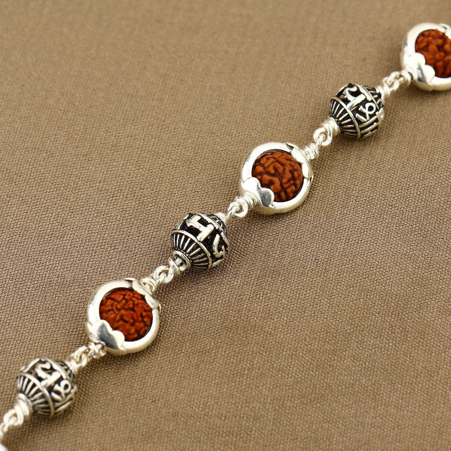 Rudraksha Capping Silver Jay Shree Ram Silver Bracelet