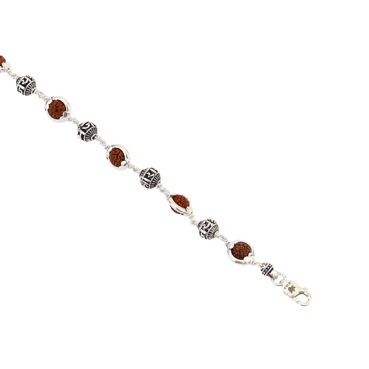Rudraksha Capping Silver Jay Shree Ram Silver Bracelet