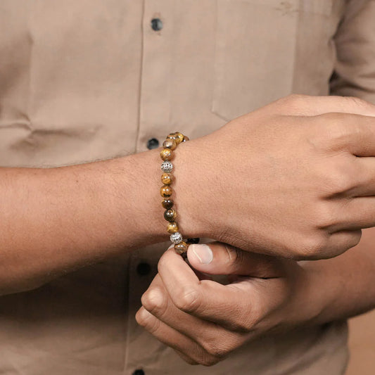 Tiger Eye Bracelet with Om Namah Shivaya Silver Beads