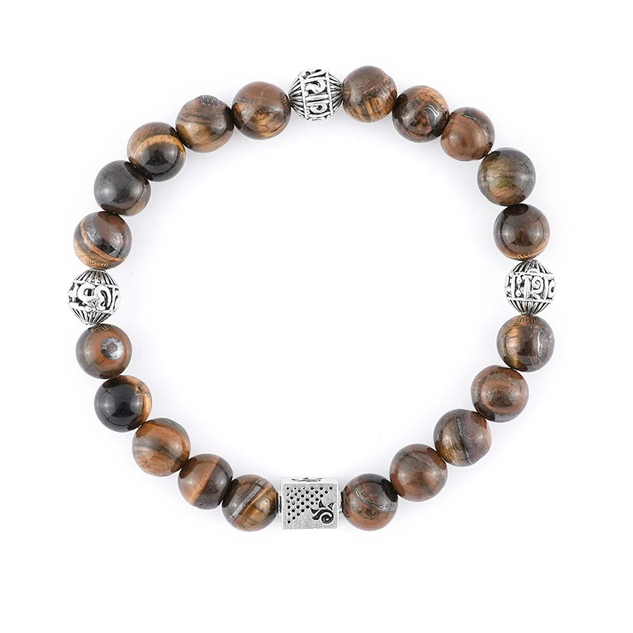 Tiger Eye Bracelet with Om Namah Shivaya Silver Beads