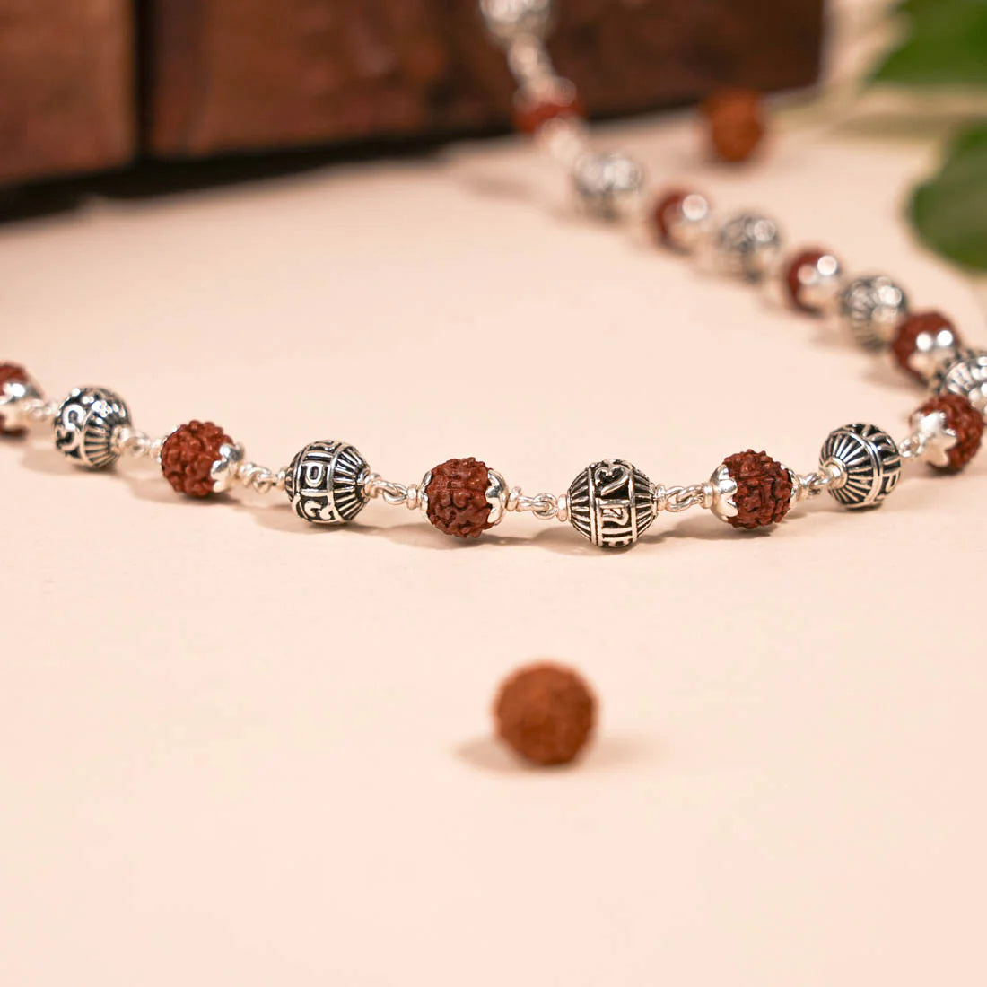 Rudraksha and Om Namah Shivay silver beads mala