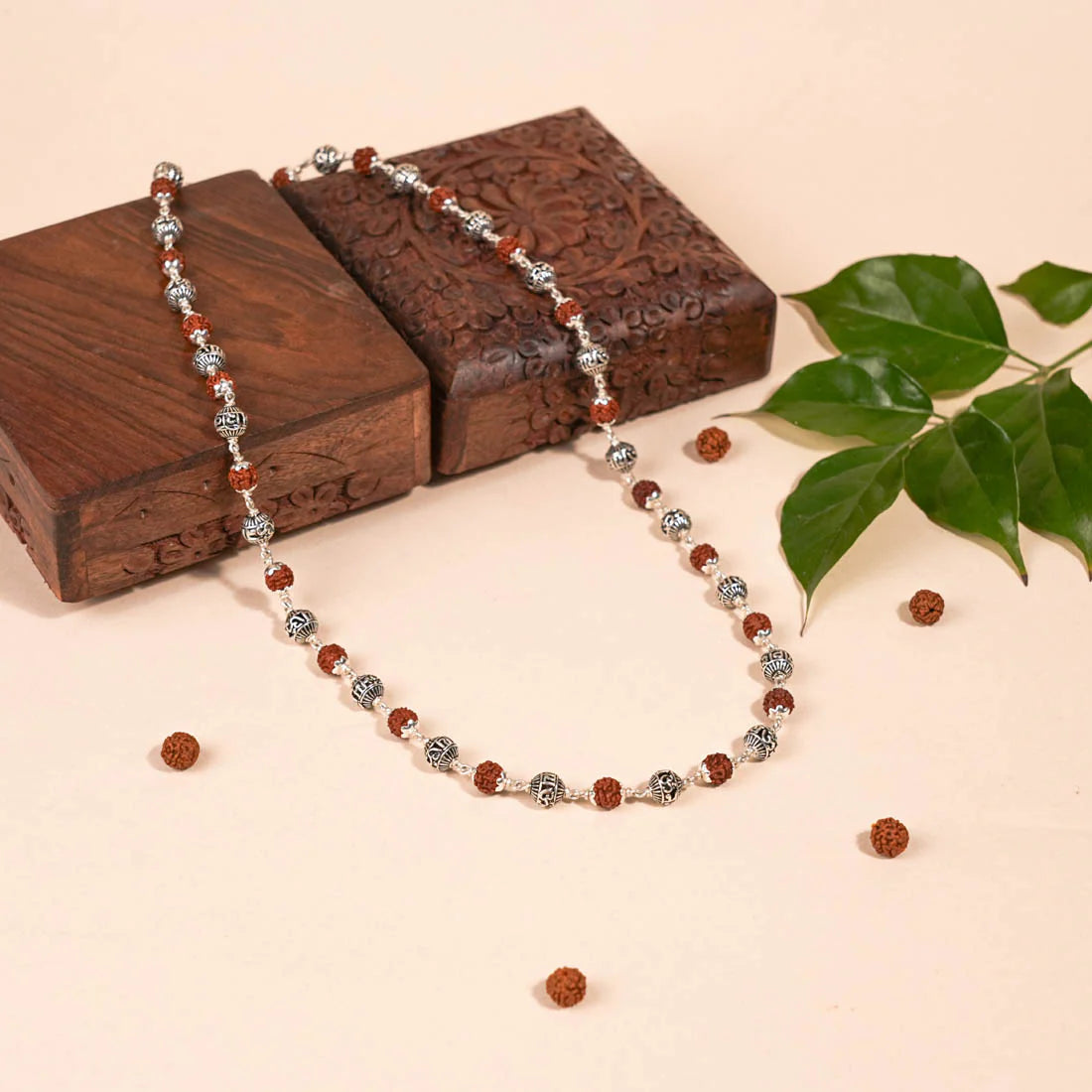 Rudraksha and Om Namah Shivay silver beads mala