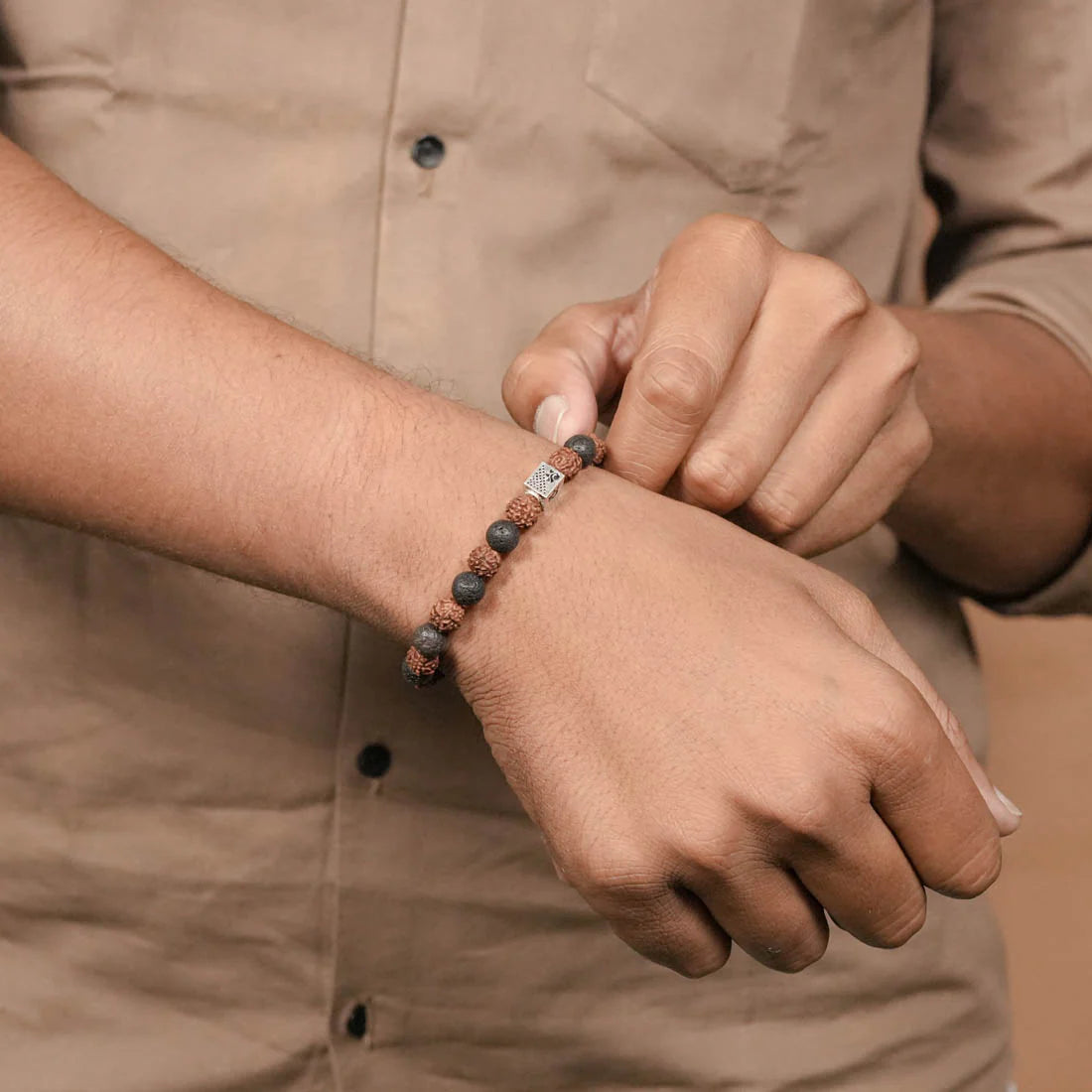 Rudraksha with Lava Beads Bracelet