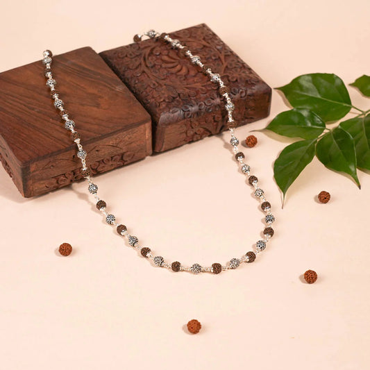 Rudraksha Silver Mala Om Beads