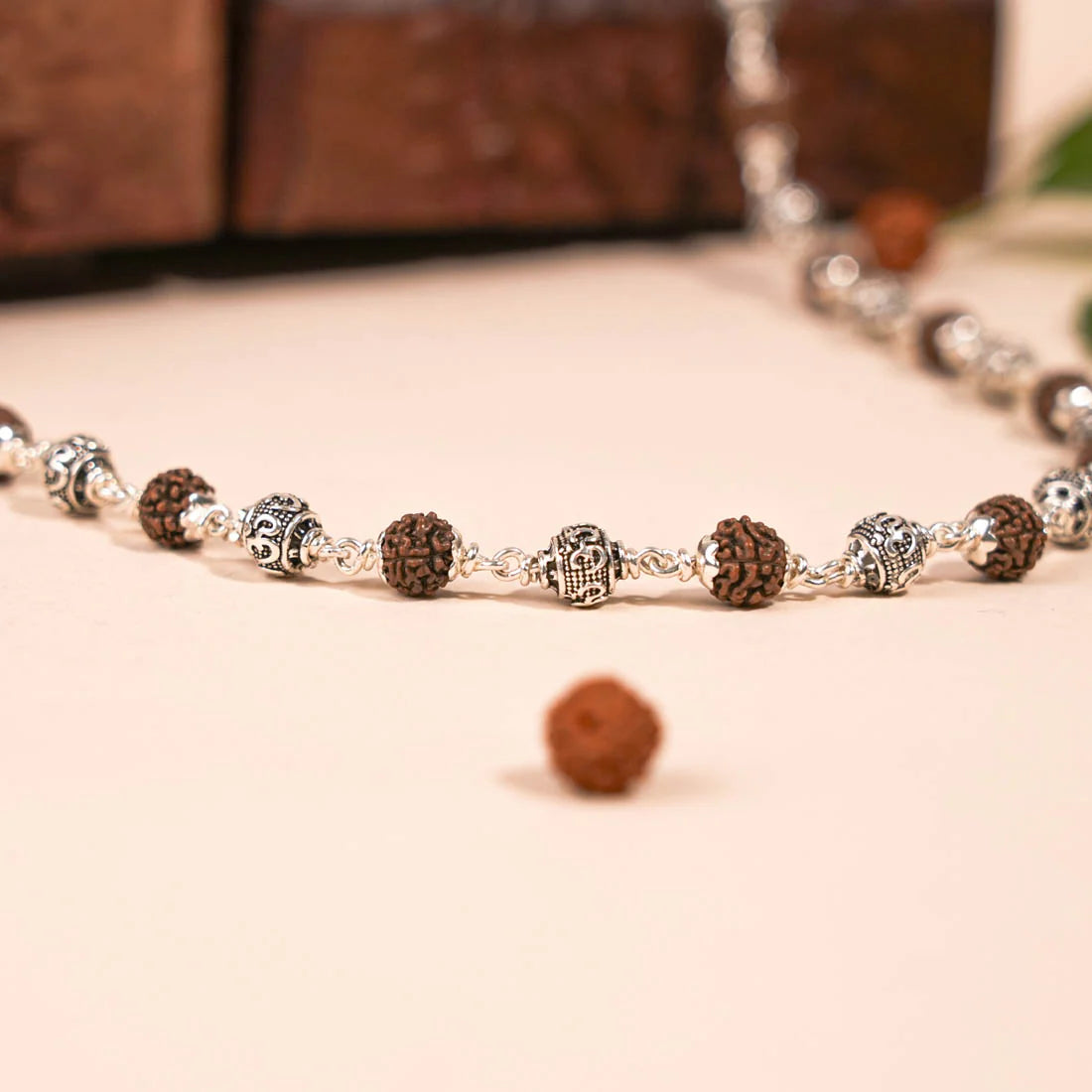 Rudraksha Silver Mala Om Beads