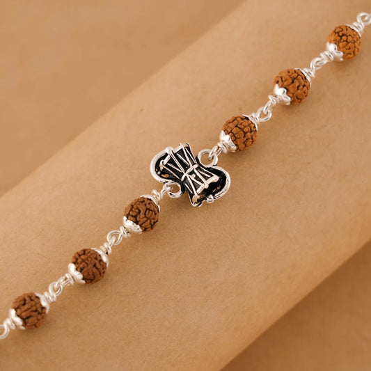 Rudraksha Silver Shiva Damru Bracelet Single