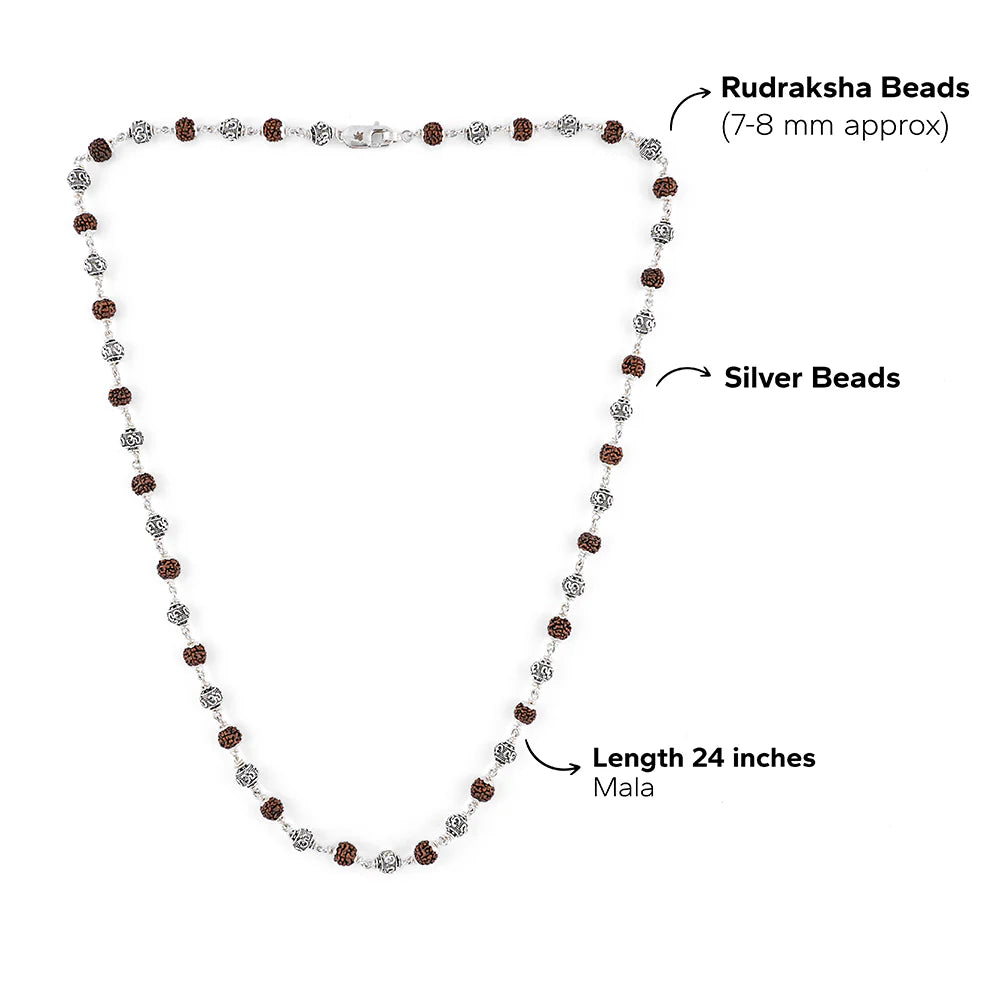 Rudraksha Silver Mala Om Beads
