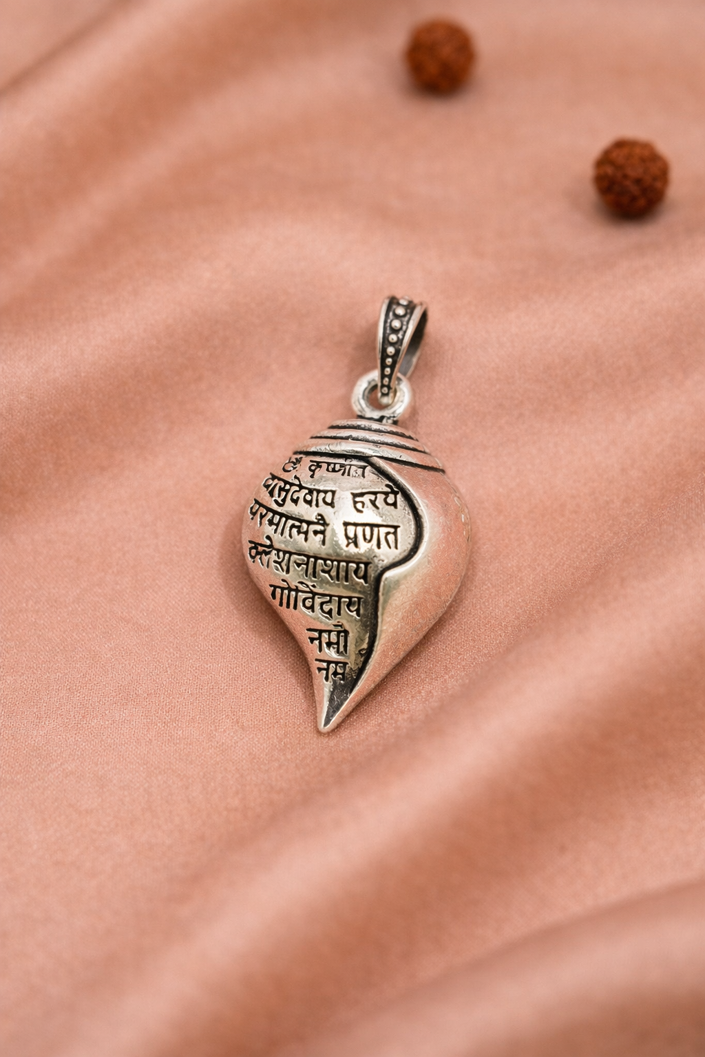 Shankh Krishna Mantra Silver Pendant
