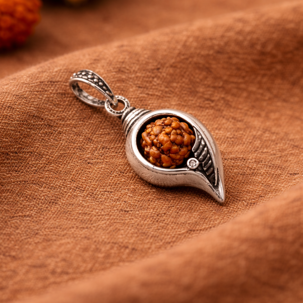 Shankh Rudraksh Silver Pendant