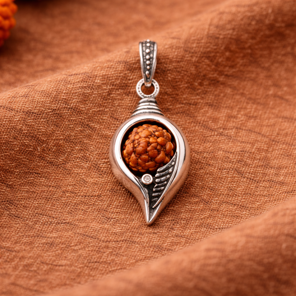 Shankh Rudraksh Silver Pendant