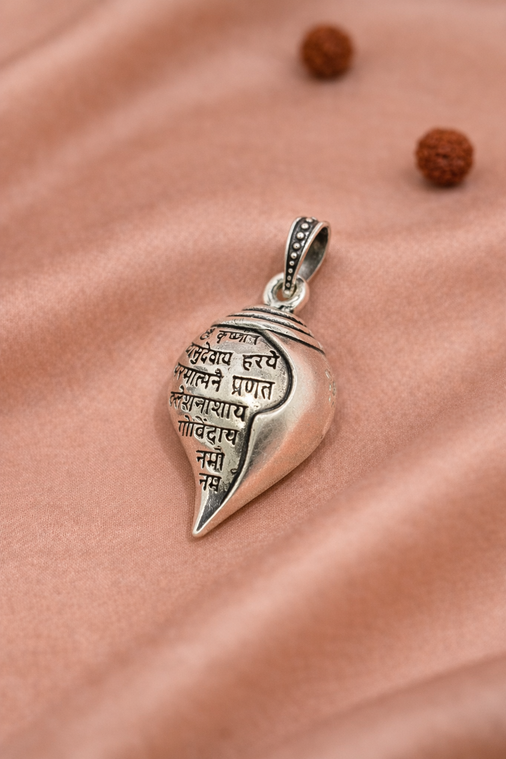 Shankh Krishna Mantra Silver Pendant