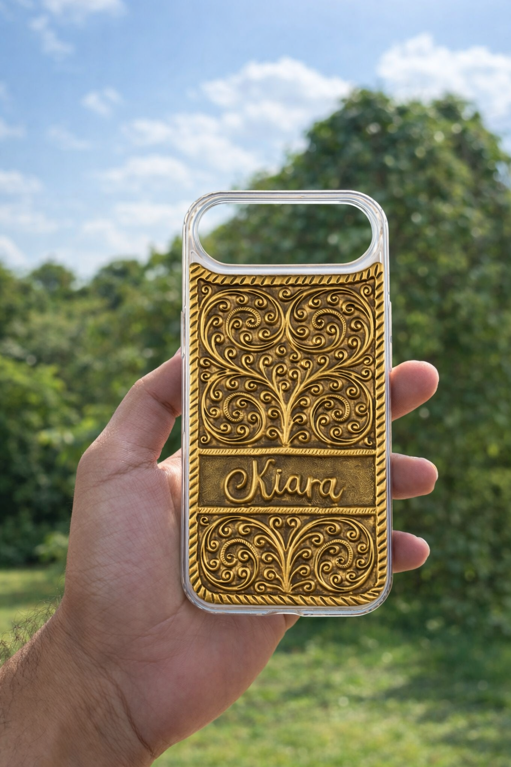 Customized Luxury Brass Mobile Cover with Name Engraving