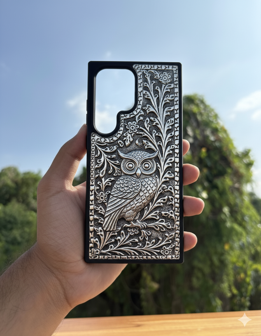 Owl Silver Mobile Cover – The Symbol of Wisdom & Intuition
