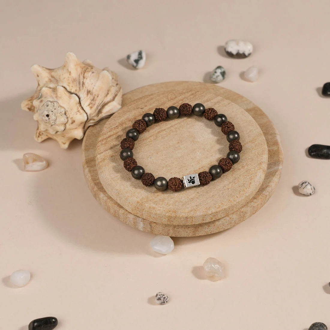 Rudraksha with Pyrite Beads Bracelet