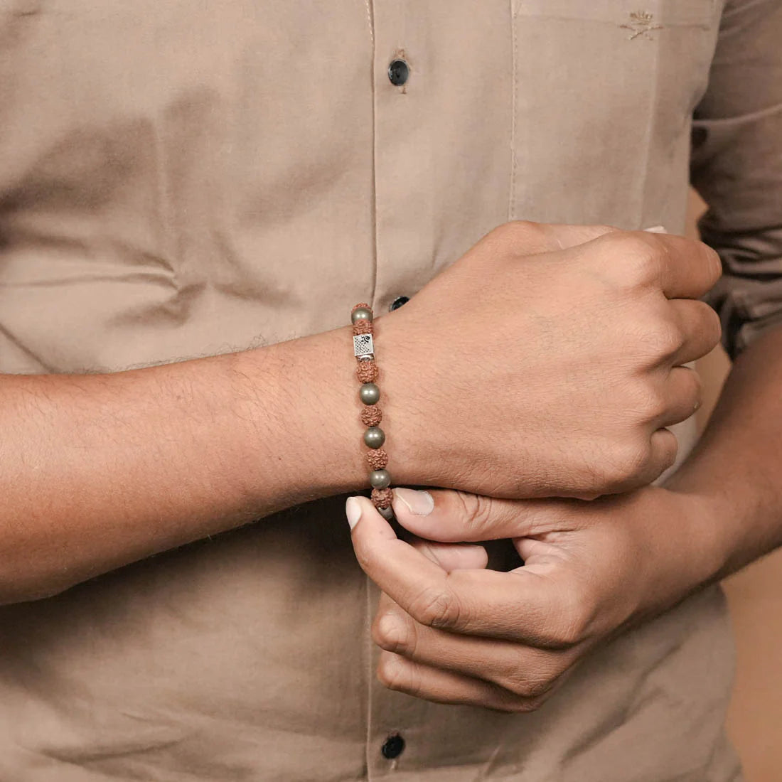 Rudraksha with Pyrite Beads Bracelet