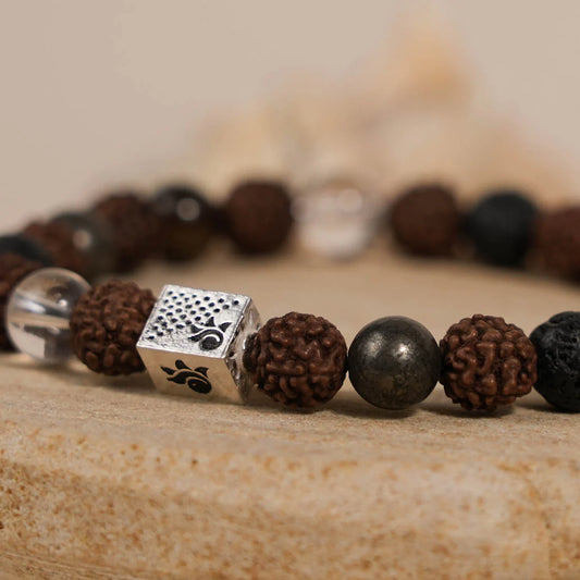 Rudraksha with Lava, Pyrite & Sphatik Beads Bracelet