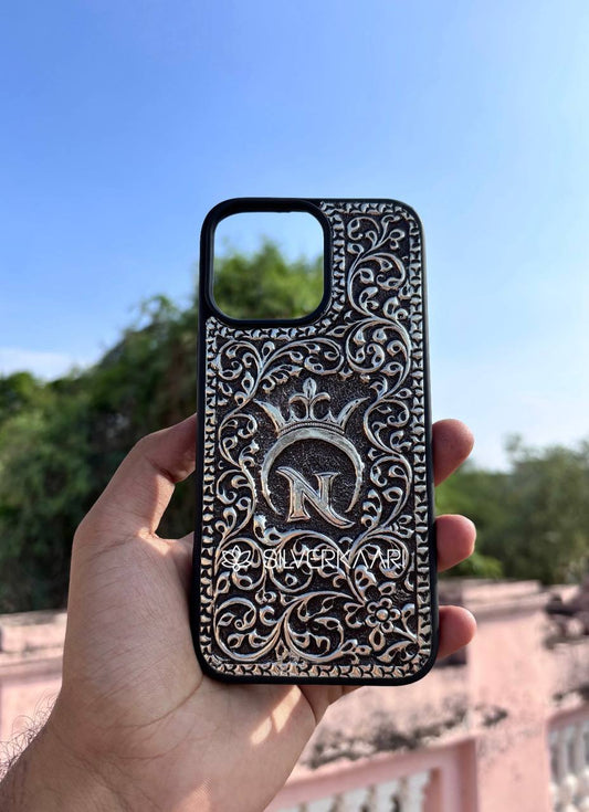 Crowned Initial Silver Mobile Cover