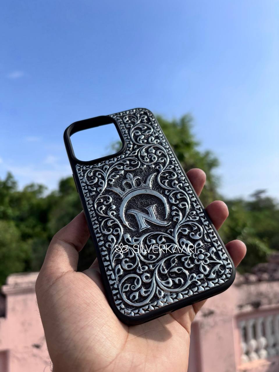 Crowned Initial Silver Mobile Cover