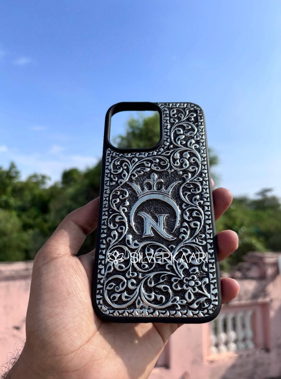 Crowned Initial Silver Mobile Cover