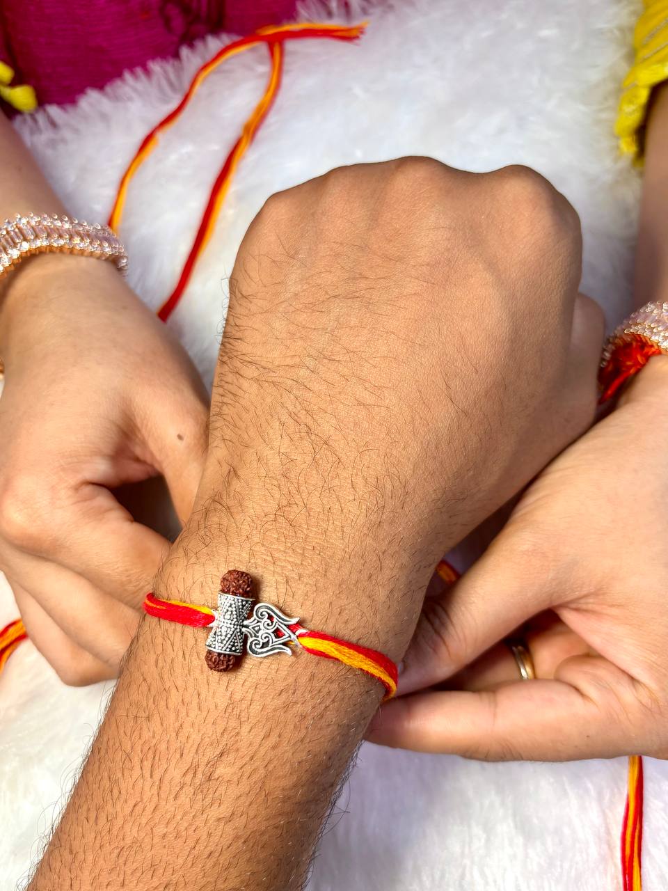 Shiva Trishul Rakhi with Rudraksh – 92.5 Silver Rakhi of Power & Protection