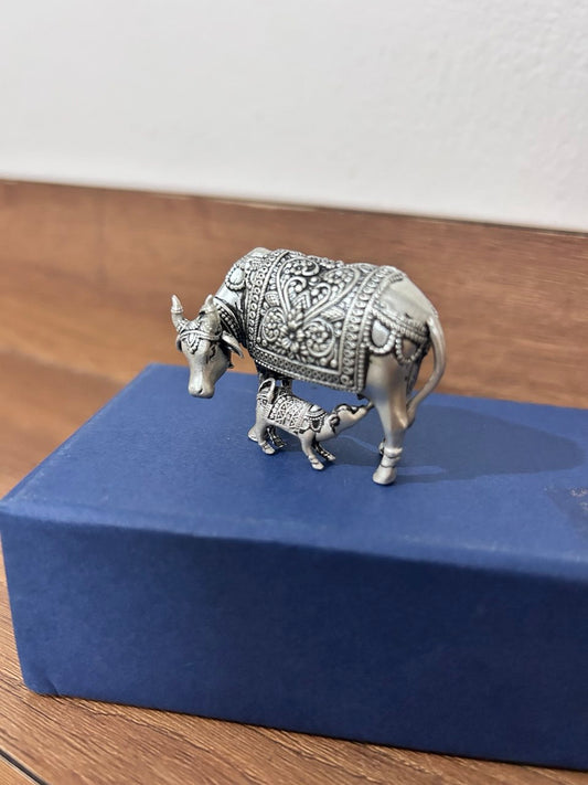 Kamadhenu Cow with Calf Silver 3d Idol