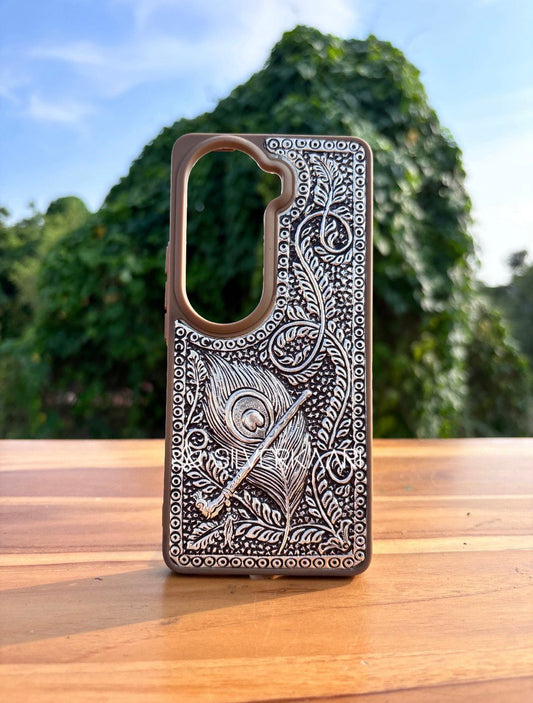 Krishna Mor Pankh Silver Mobile Cover
