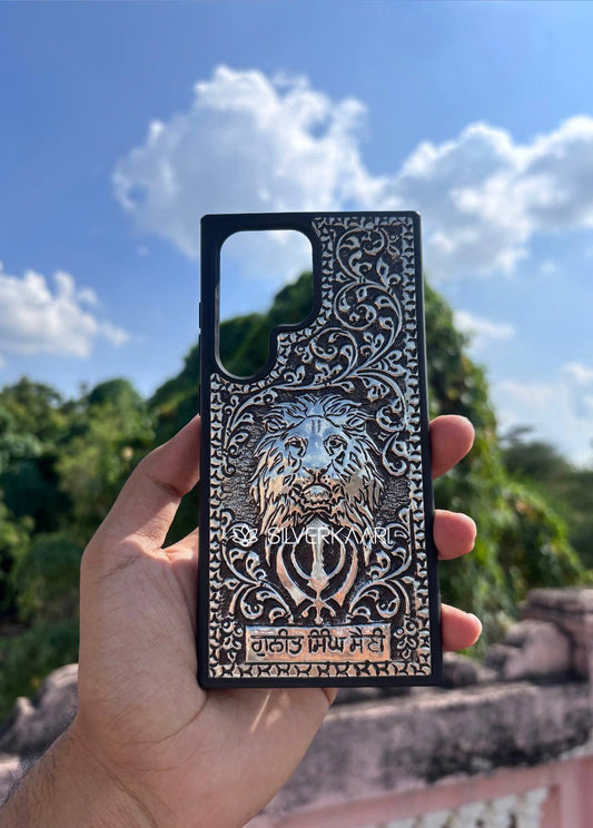 Lion & Khanda Sikh Royal Silver Mobile Cover