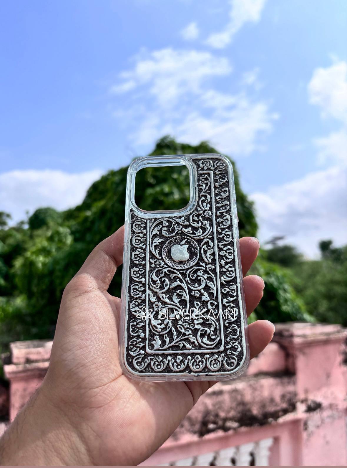 Elegant Floral Silver Mobile Cover