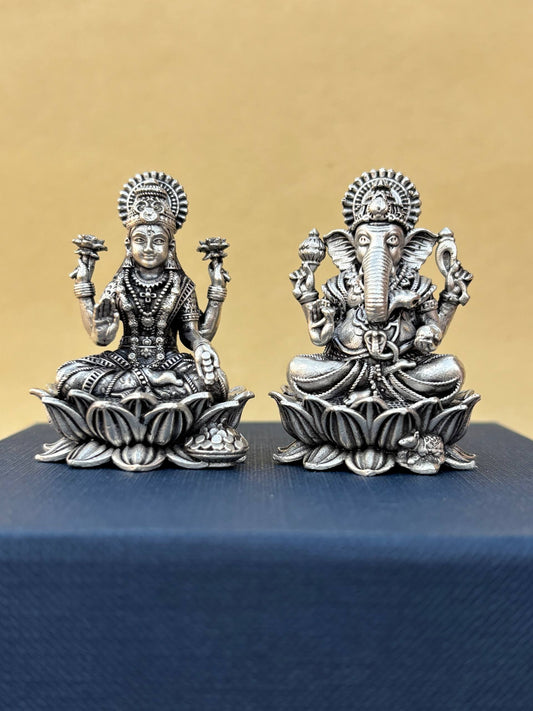 Lakshmi & Ganesh 92.5 Silver Idol Set