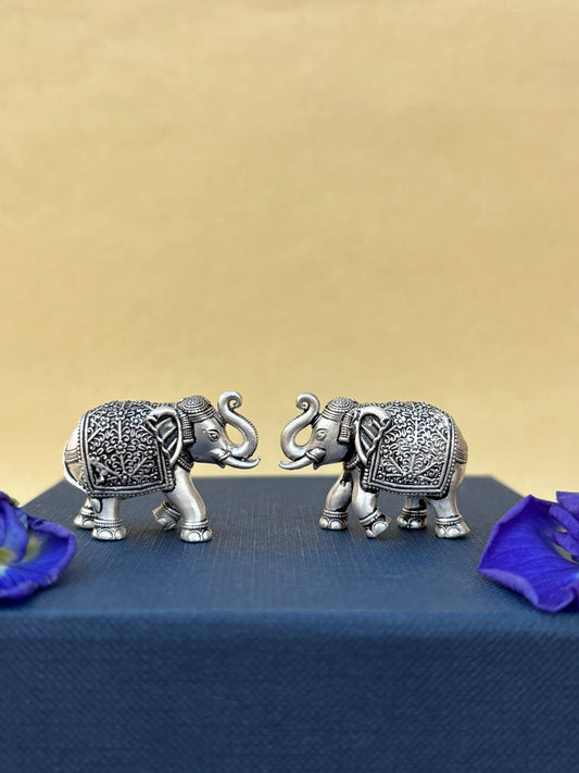 Pair of Elephant 92.5 Silver 3D Idols – Strength & Prosperity
