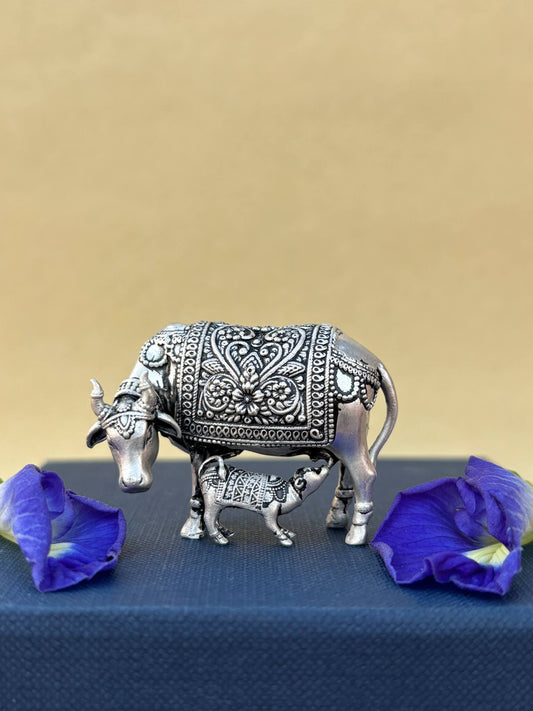 Kamadhenu Cow with Calf Silver 3d Idol