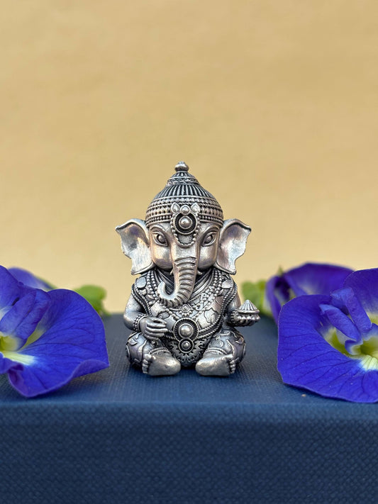 Baby Ganesh 3D Idol in Pure Silver