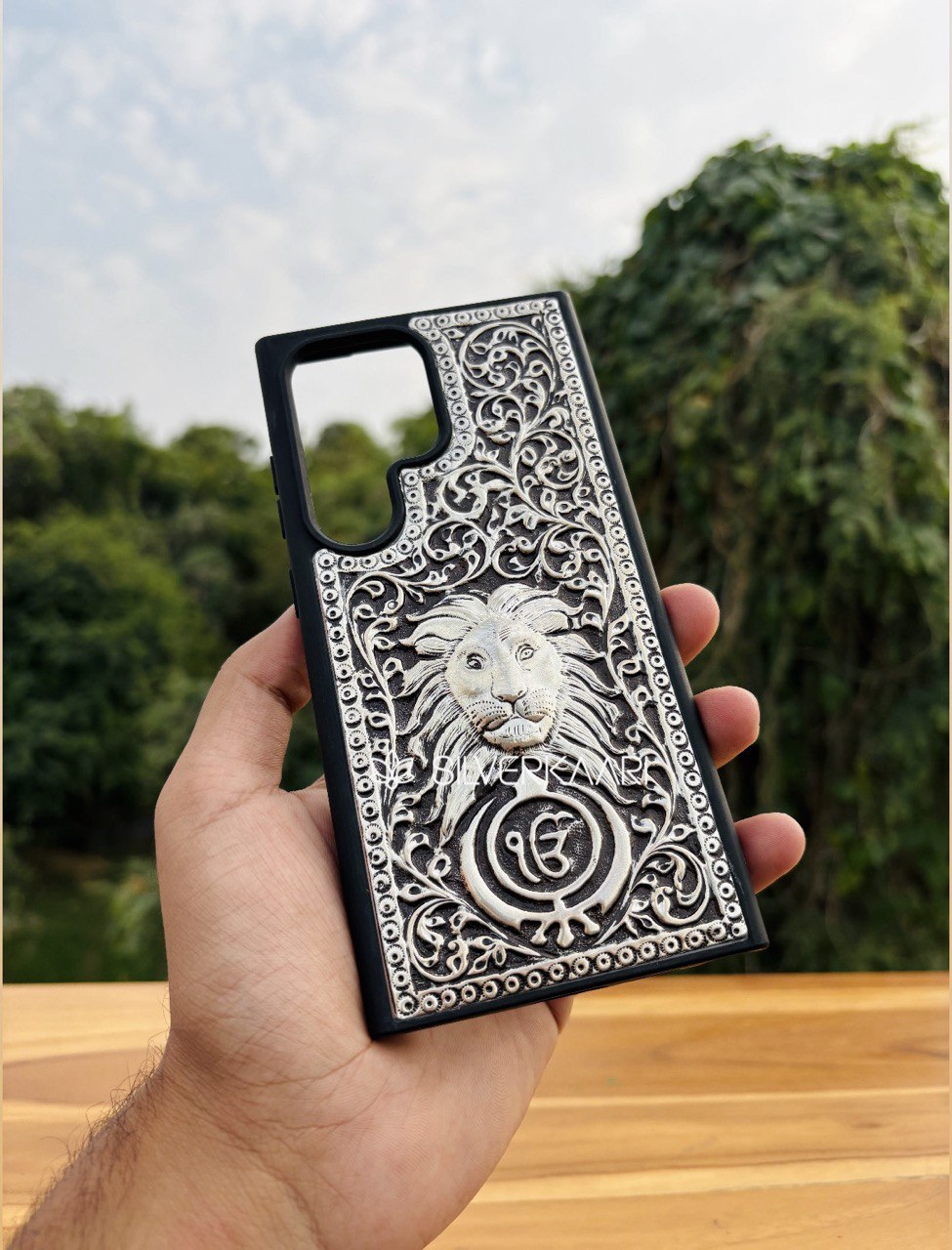 Lion Khanda Omkar Silver Mobile Cover