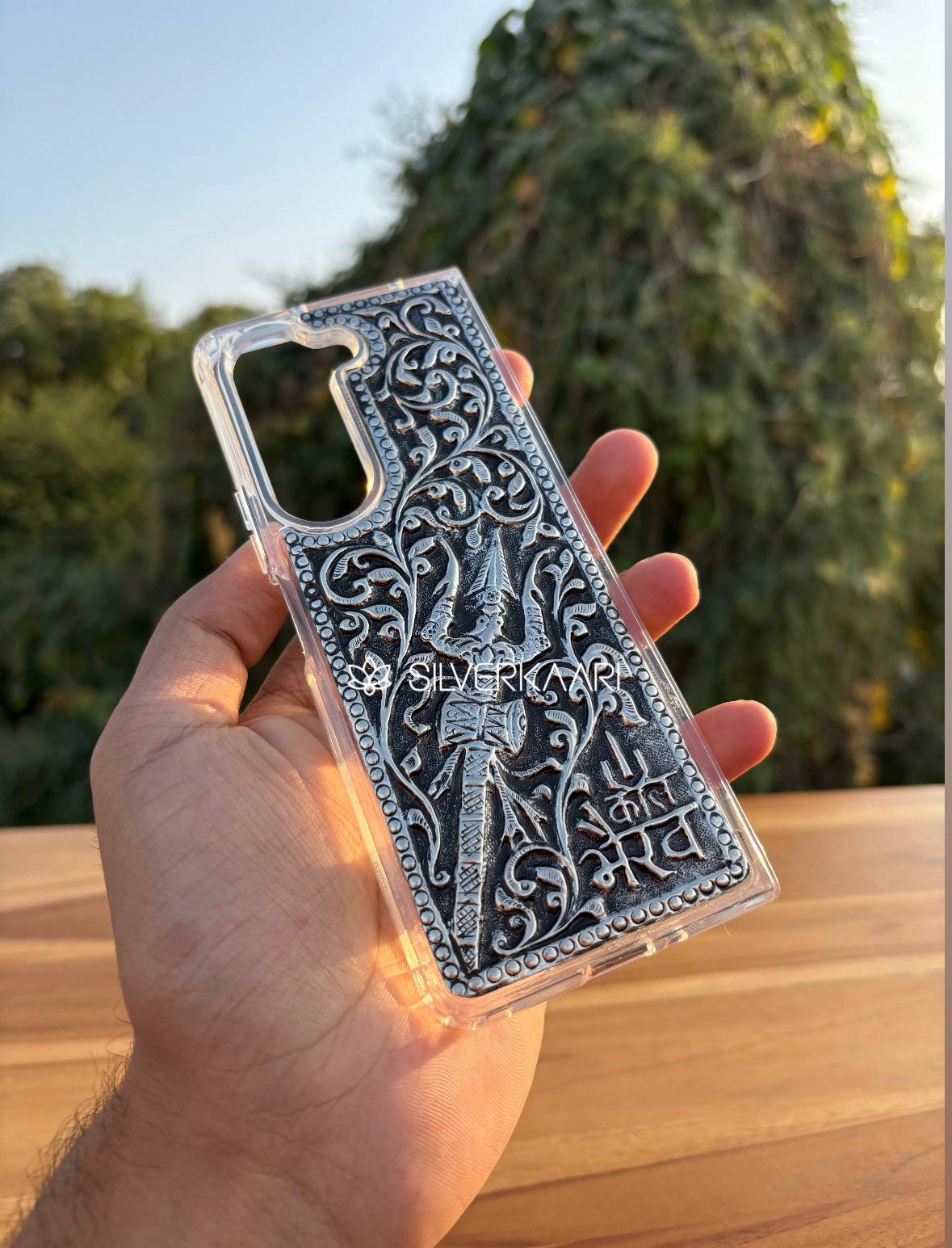 Trishul & Kaal Bhairav Pure Silver Mobile Cover